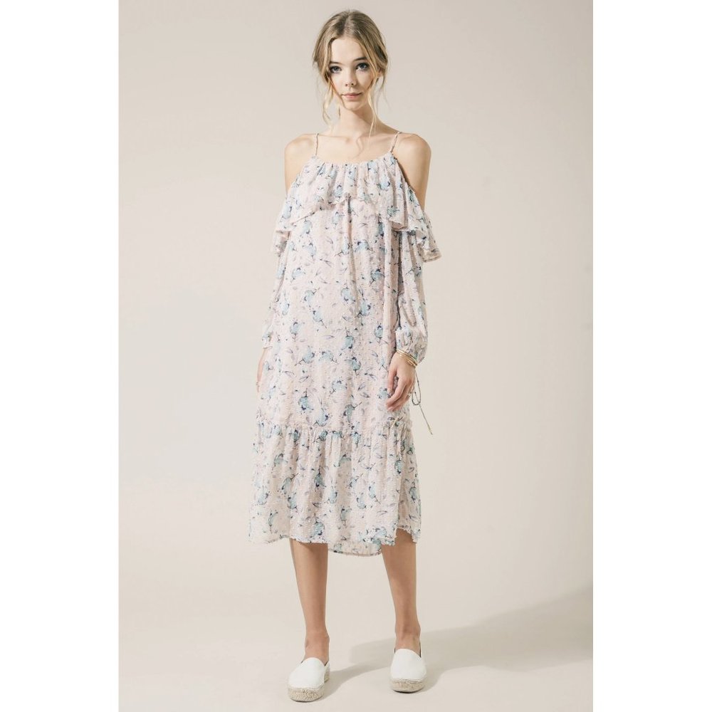 Moon River Ruffle Cold Shoulder Floral Dress S